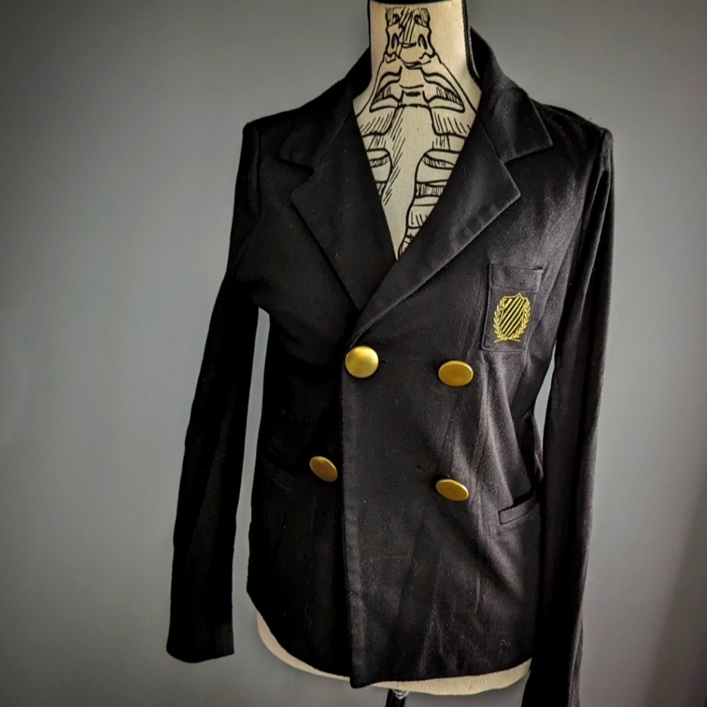 ALFRED SUNG Black Double-Breasted Blazer with Gold Buttons